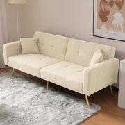 Sofa Bed with Adjustable Backrest, Bed Function, and Storage Pockets, Gold Legs