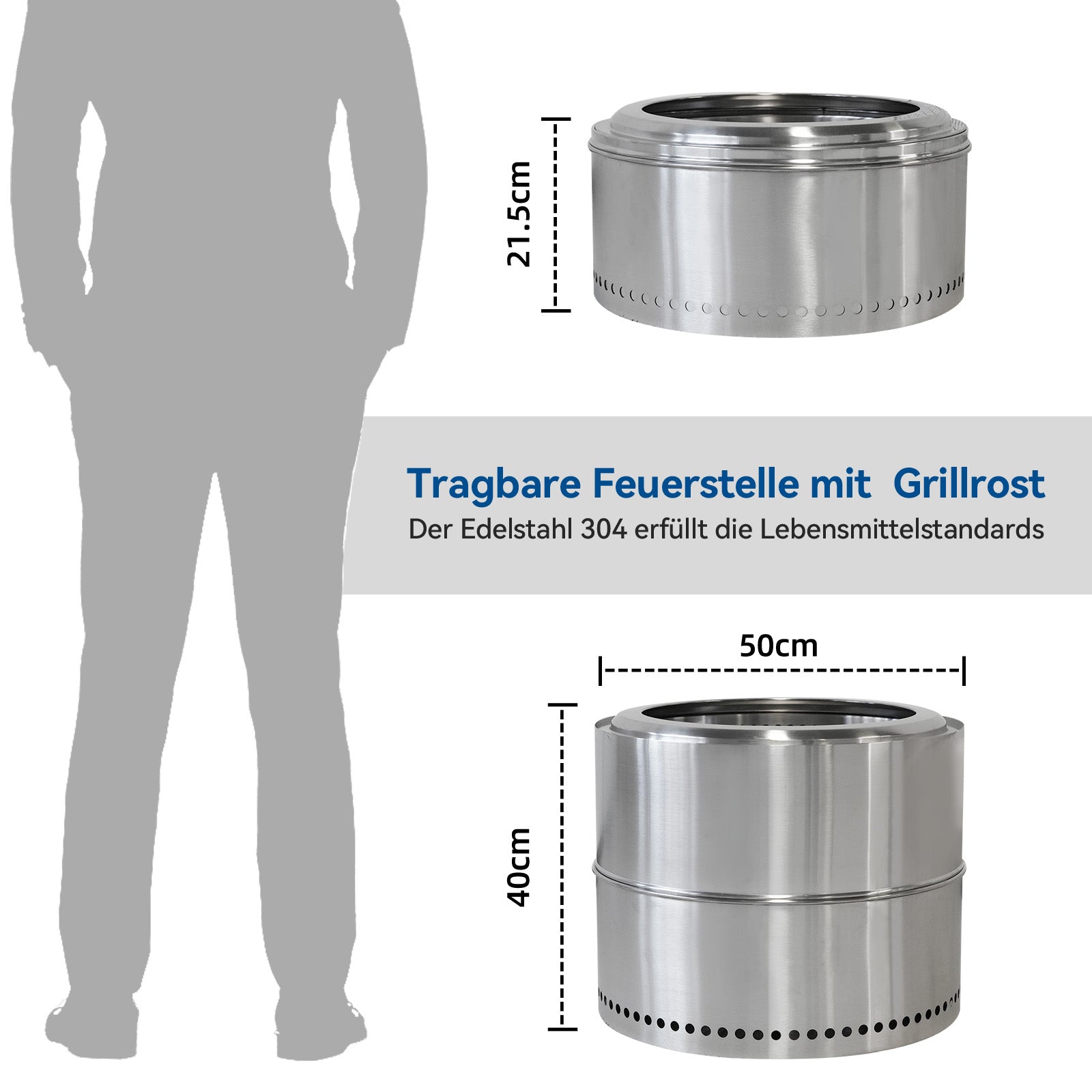 Fire Pit Portable Outdoor Fireplace with Ashtray Stainless Steel