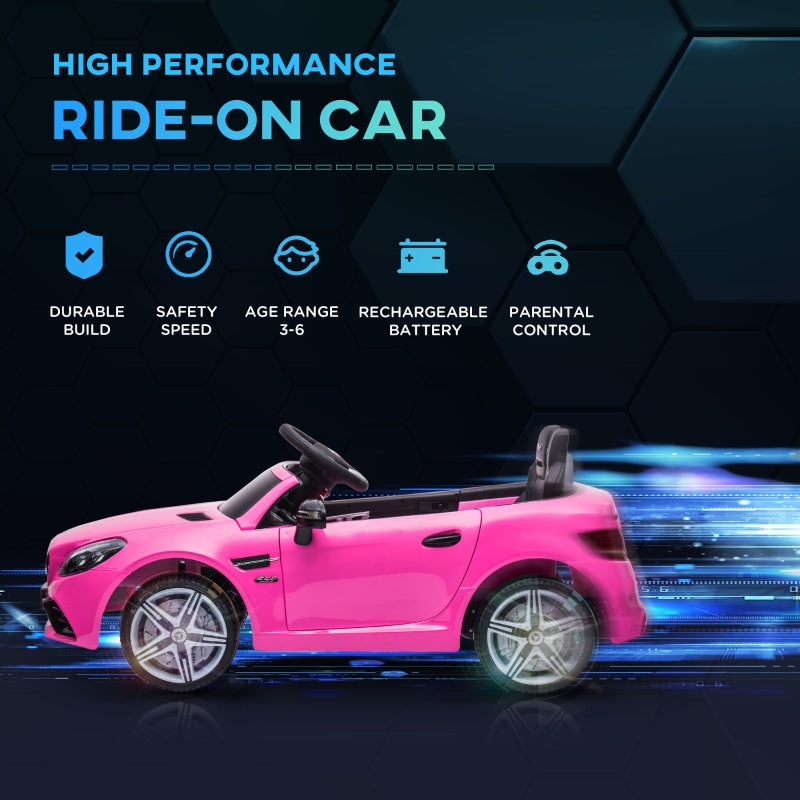 Benz SLC 300 12V Kids Electric Ride On with Music, Remote, LED Headlights, Pink