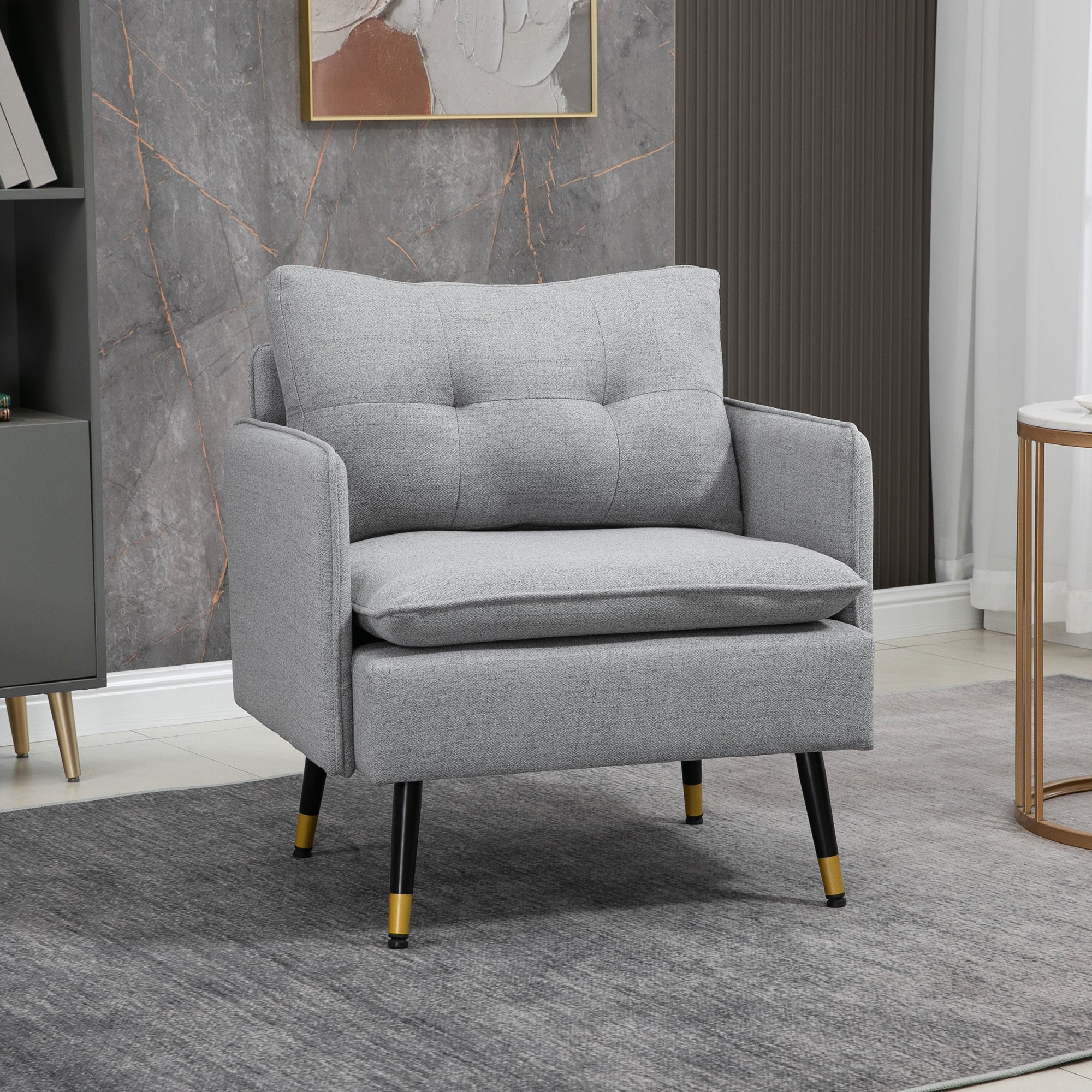 Single Armchair Upholstered, Accent, Cushion, Steel Legs, Linen Look