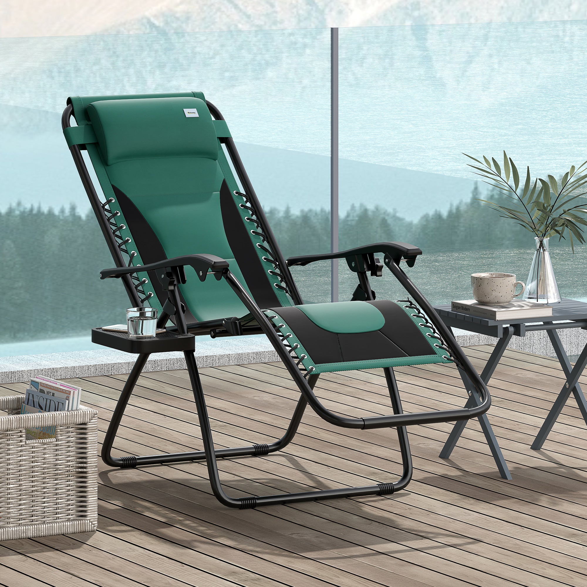 Zero Gravity Lounger Chair Folding Reclining Patio Chair with Padded Seat Cup Holder Green