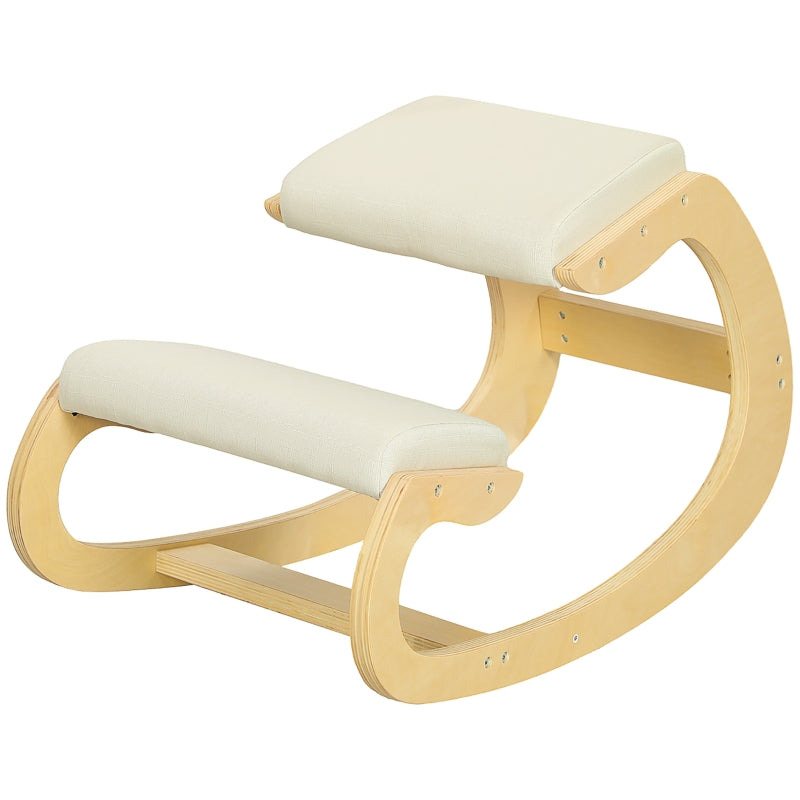 Ergonomic Rocking Knee Stool, Posture Improving Home Office, Cream