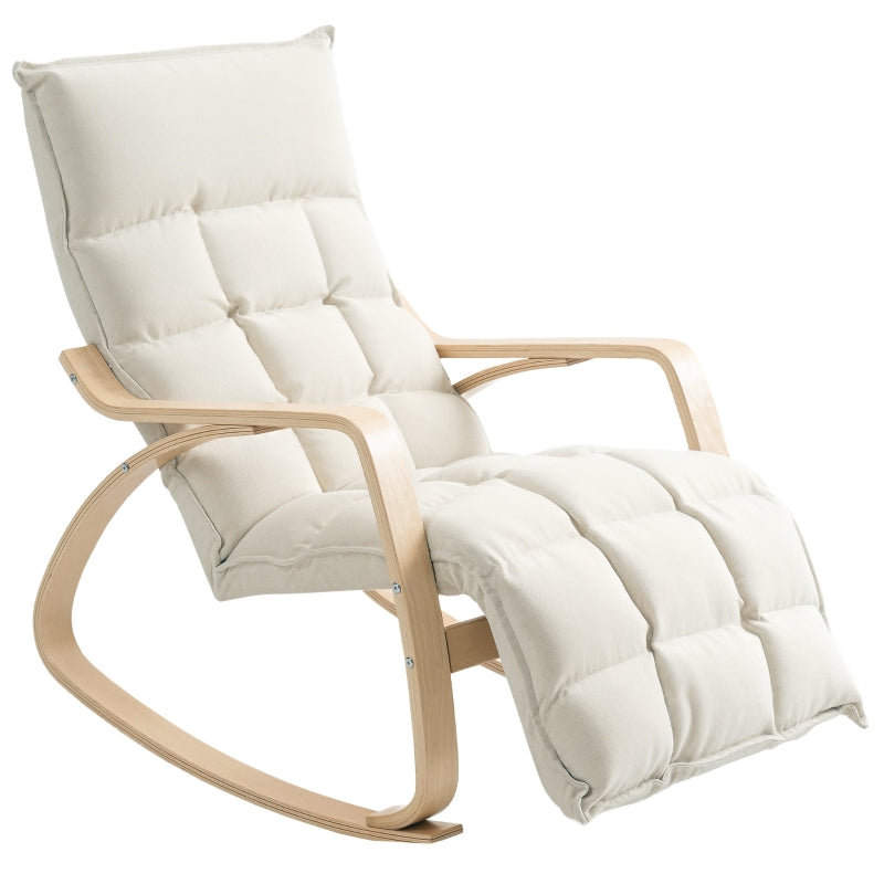 Rocking Chair with Backrest & Footrest, Relaxing Reading, Linen Look Cream White