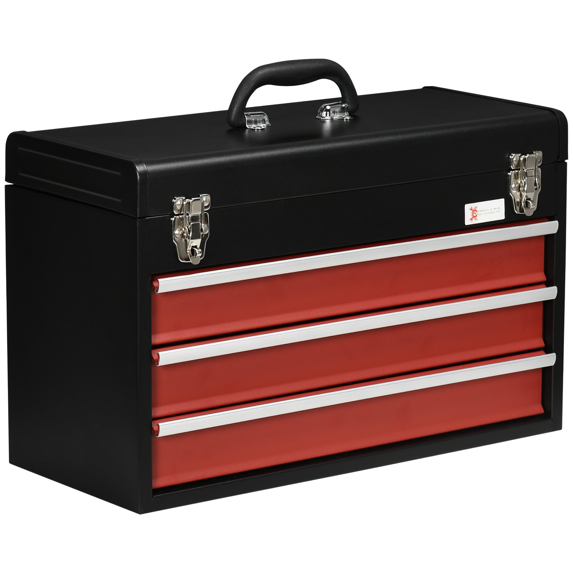DURHAND tool case, practical tool box 3 drawers with handle lock, steel black red