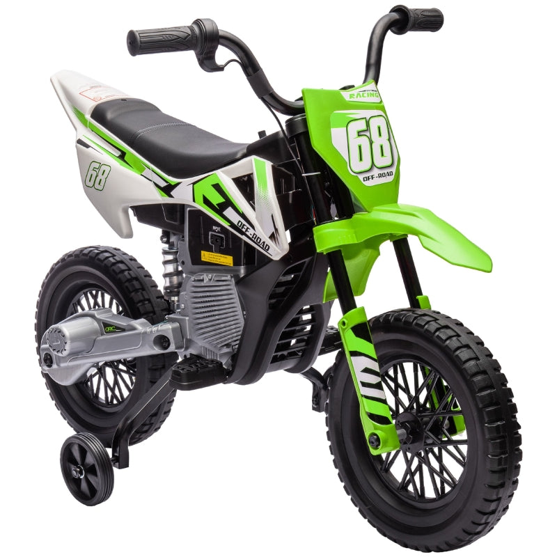 Kids Electric Motorbike, 12V Ride-On with Twist Grip Throttle and Training Wheels, Green