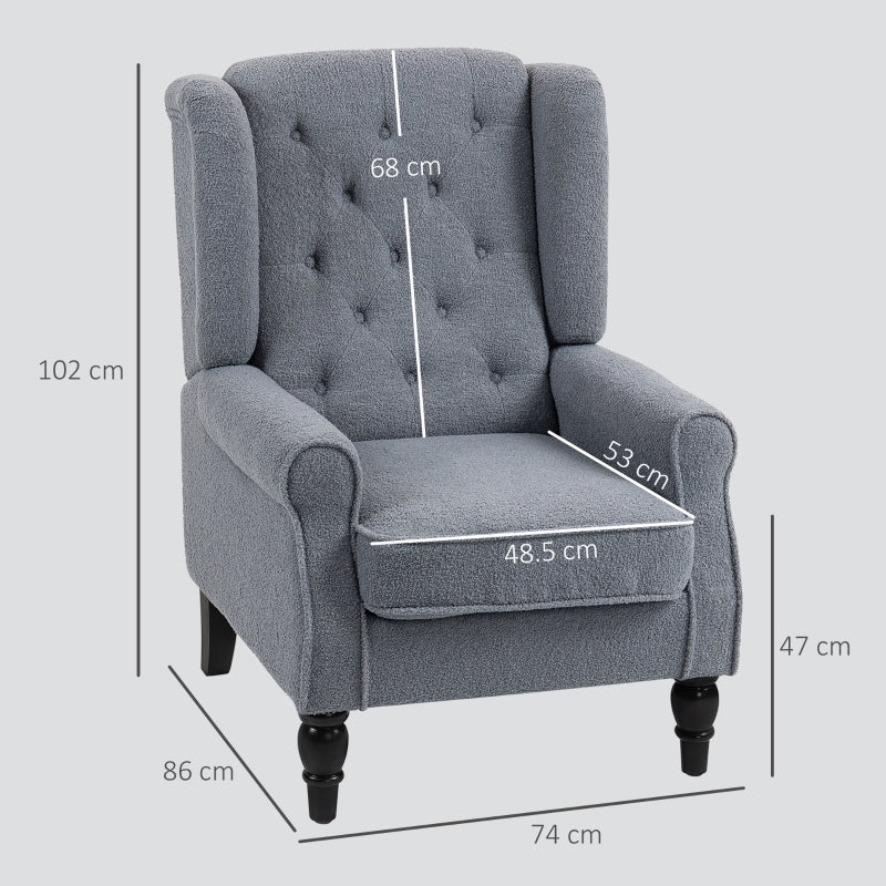 Wingback Accent Chair, Retro Upholstered Button Tufted Occasional, Grey