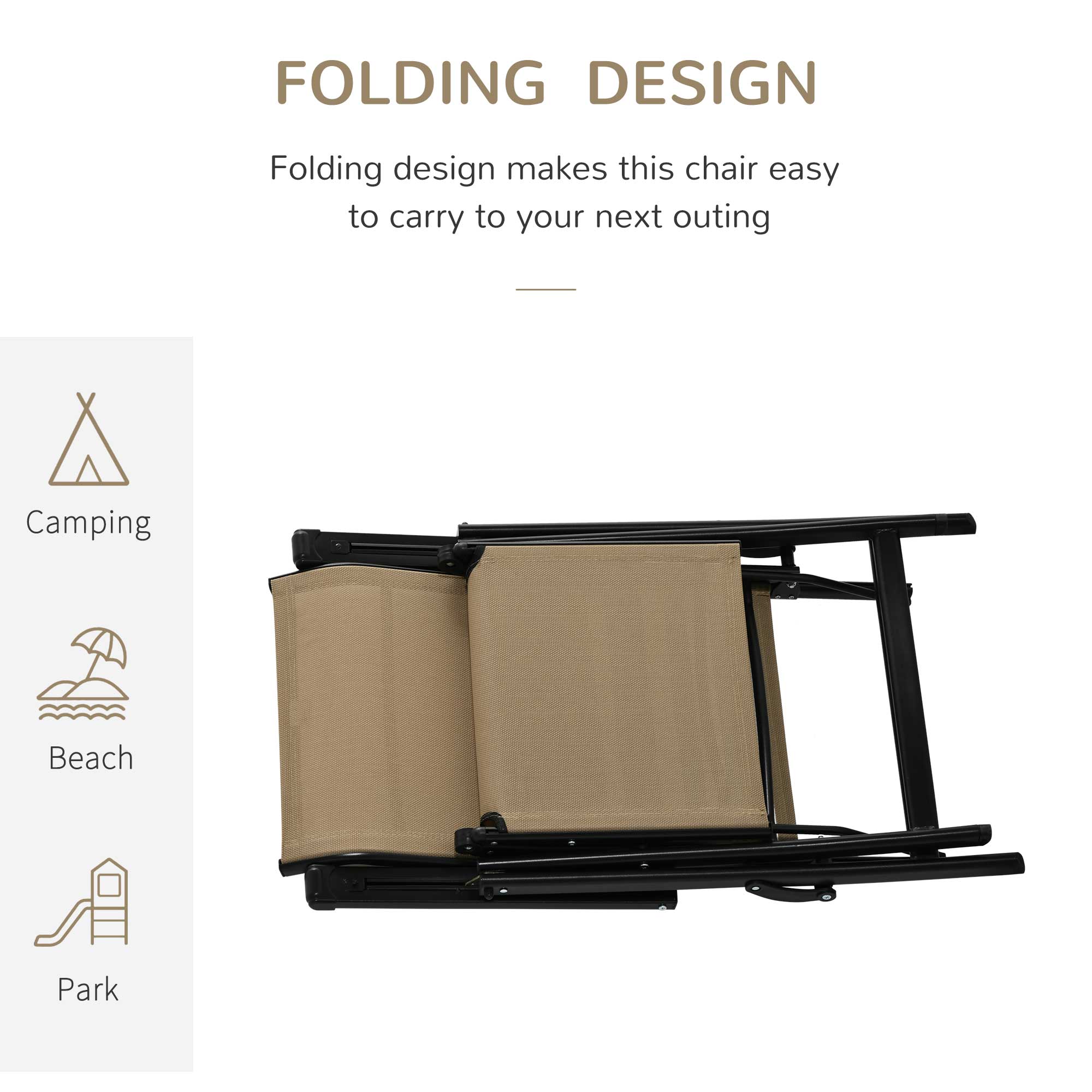 Outdoor Sun Lounger Set of 2, 10-Position Adjustable Folding with Footrest, Beige Texteline