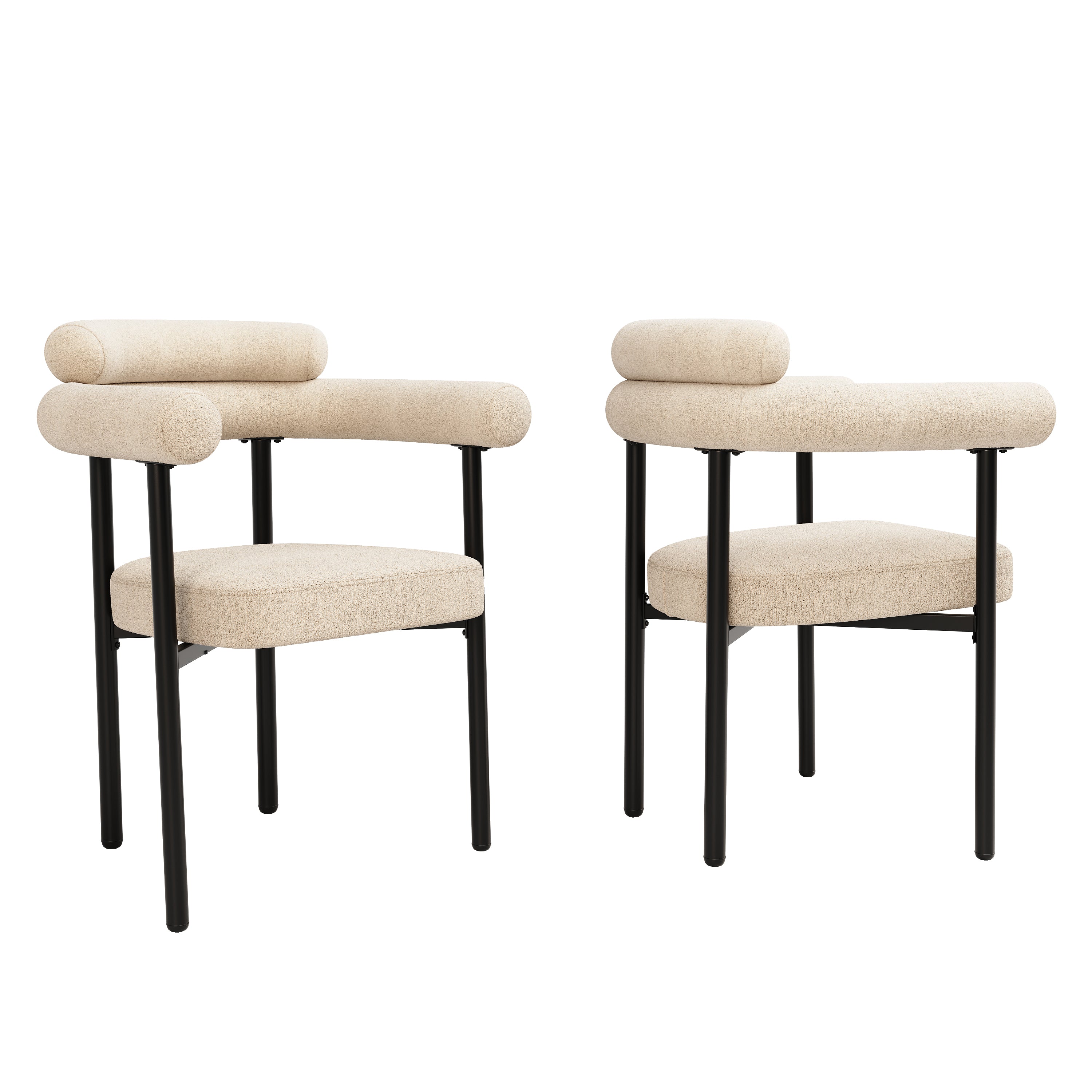 Dining Chairs 4-Piece Set Modern Comfortable Ring Seats Suede Cream-Colored