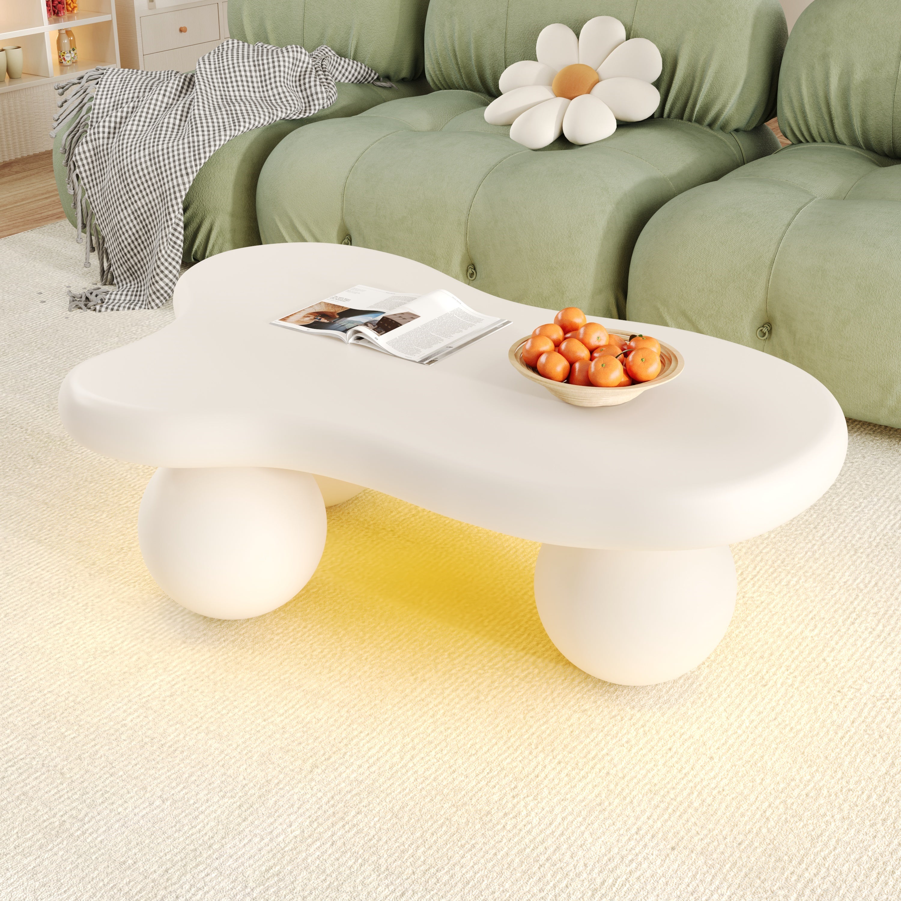 Cloud Coffee Table, LED Lighting 16 Colors Round Leg Design, White