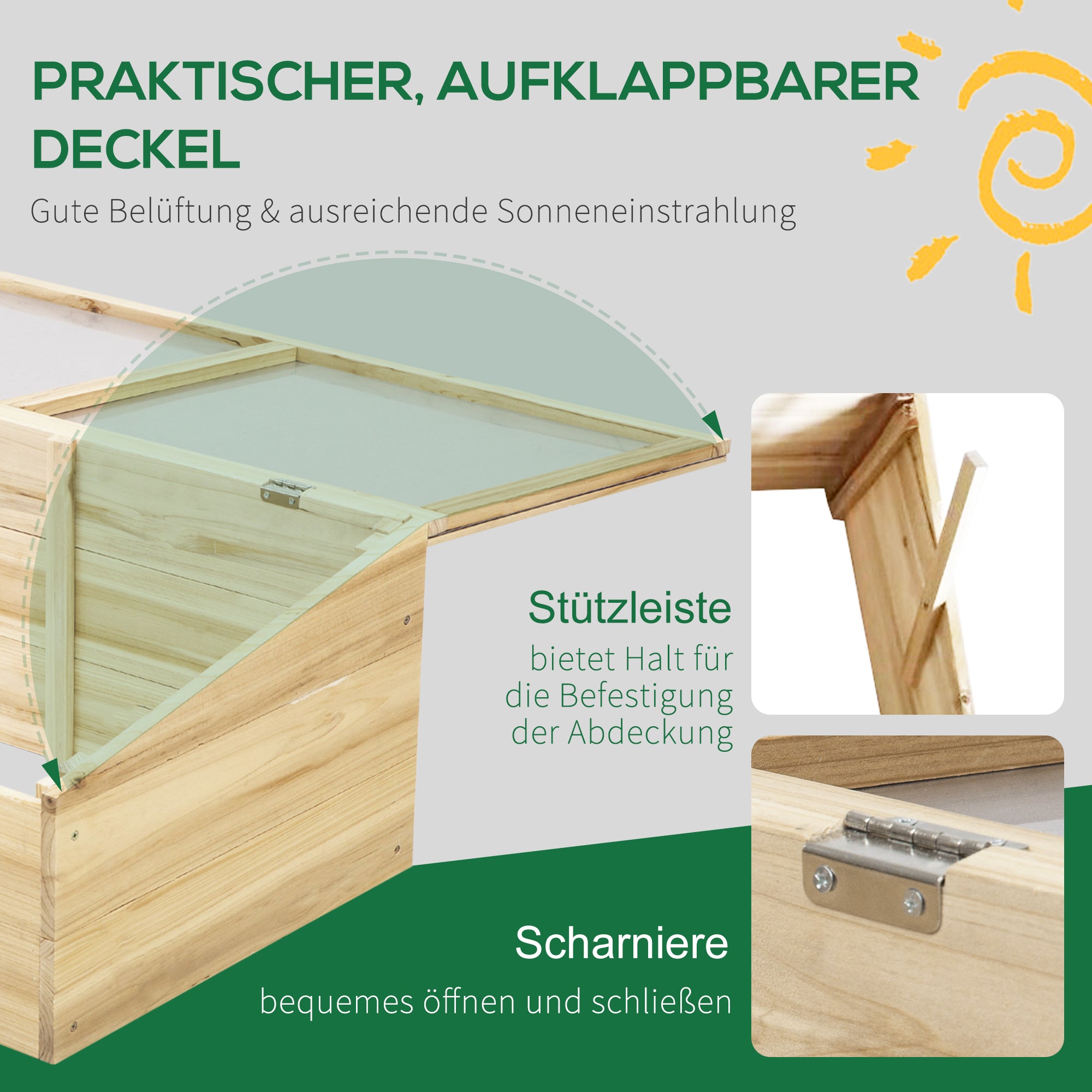 Wooden Greenhouse Cold Frame, Planter System 100x50x35 cm, Natural Fir/PC Board