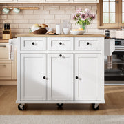Mobile Kitchen Island Extendable Dining Area with Waste Bin & Drawers, White