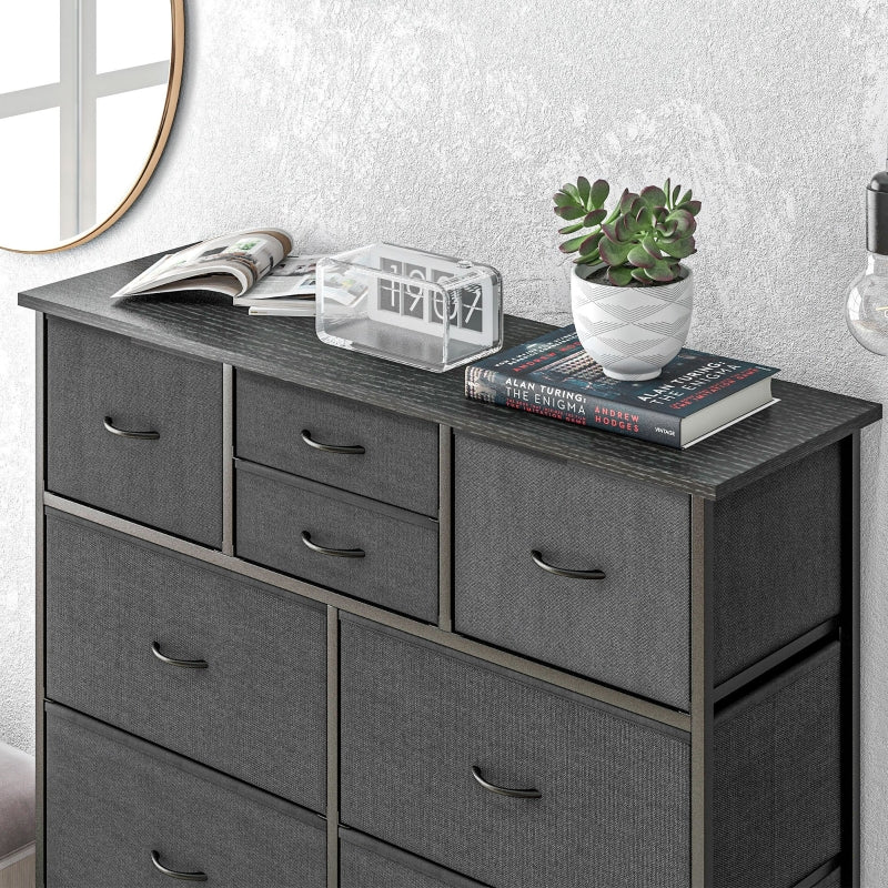 Bedroom Chest of Drawers, 10 Drawer Dresser Foldable Fabric Steel Frame, Black