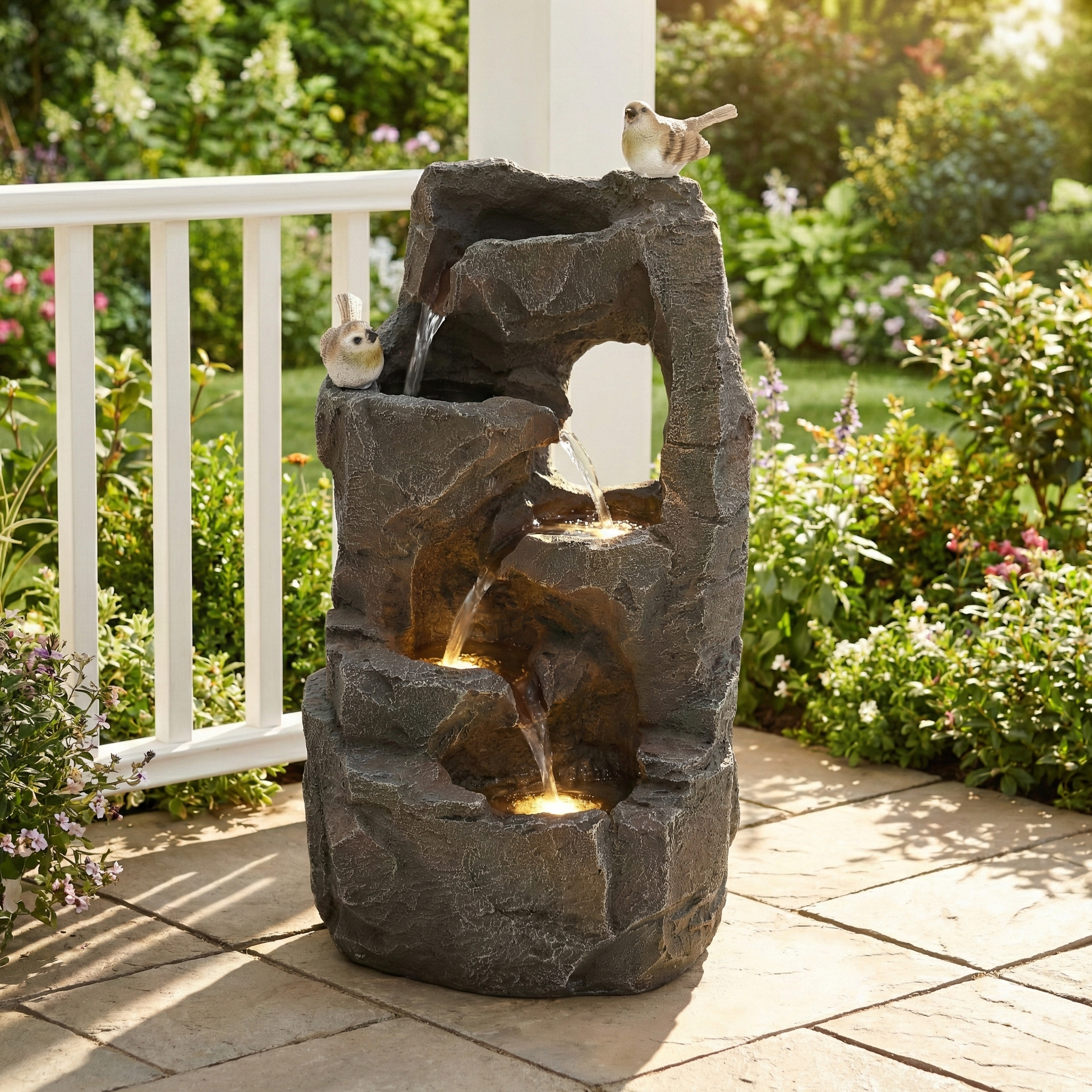 Natural Zen LED Outdoor Fountain for Garden and Terrace, 47 cm, Stone Grey