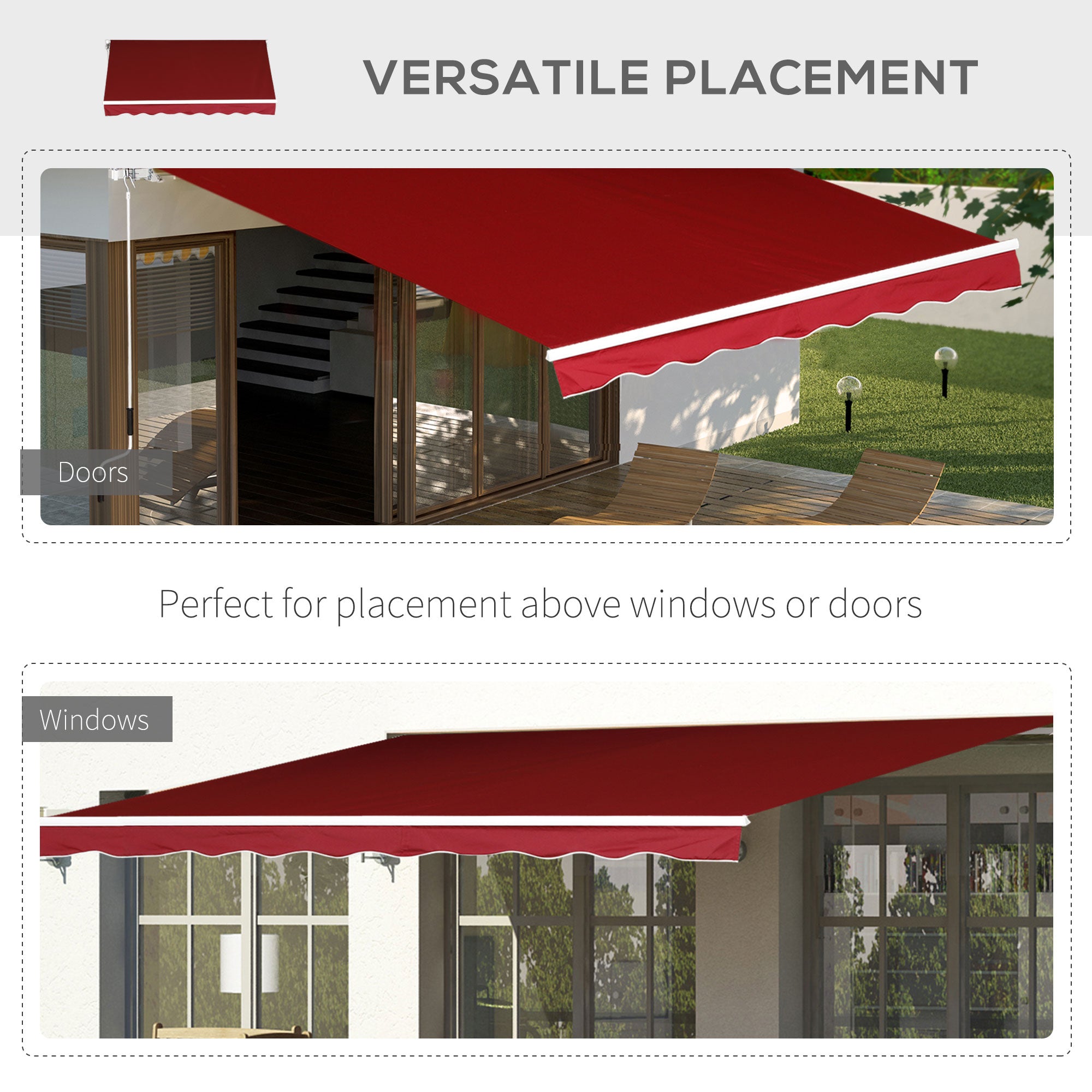 Manual Retractable Patio Awning Shelter, UV Protection 2.5x2m