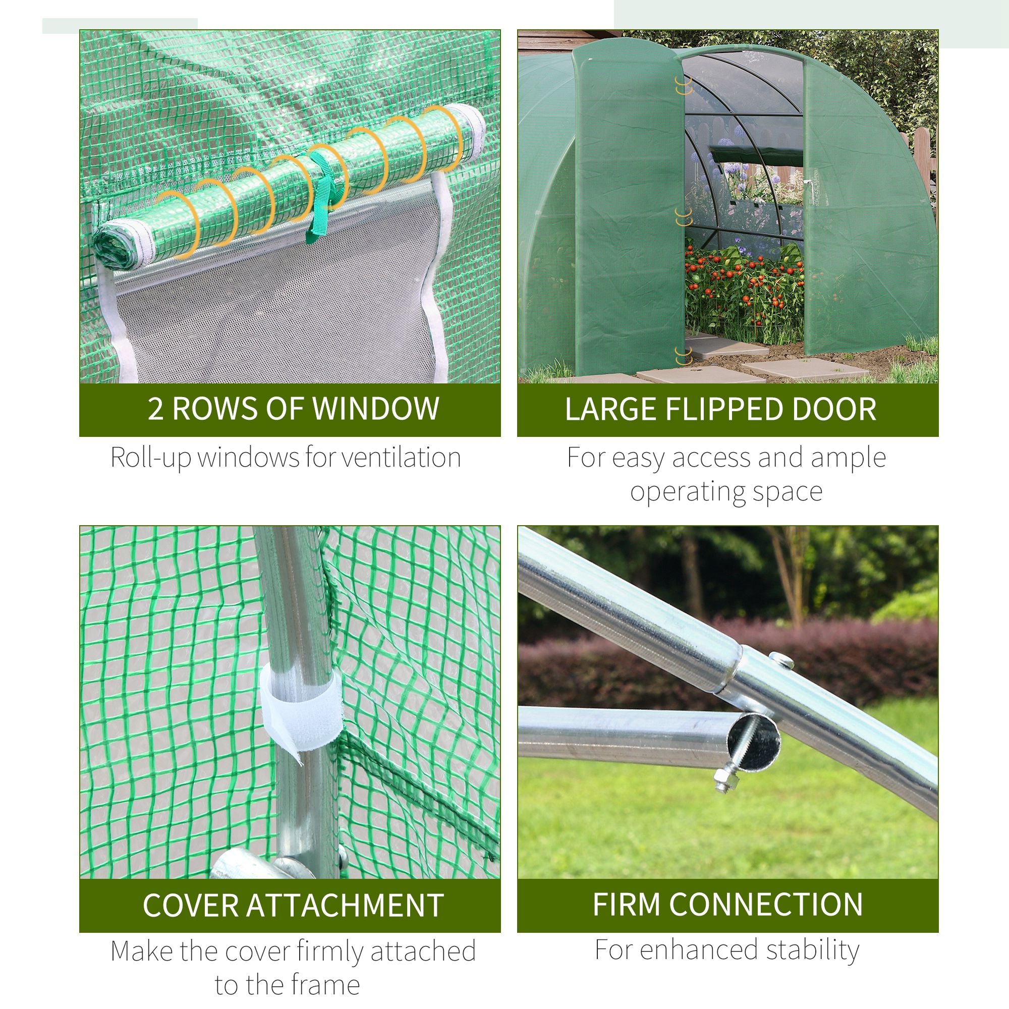 Reinforced Walk in Polytunnel Greenhouse 4x3x2m