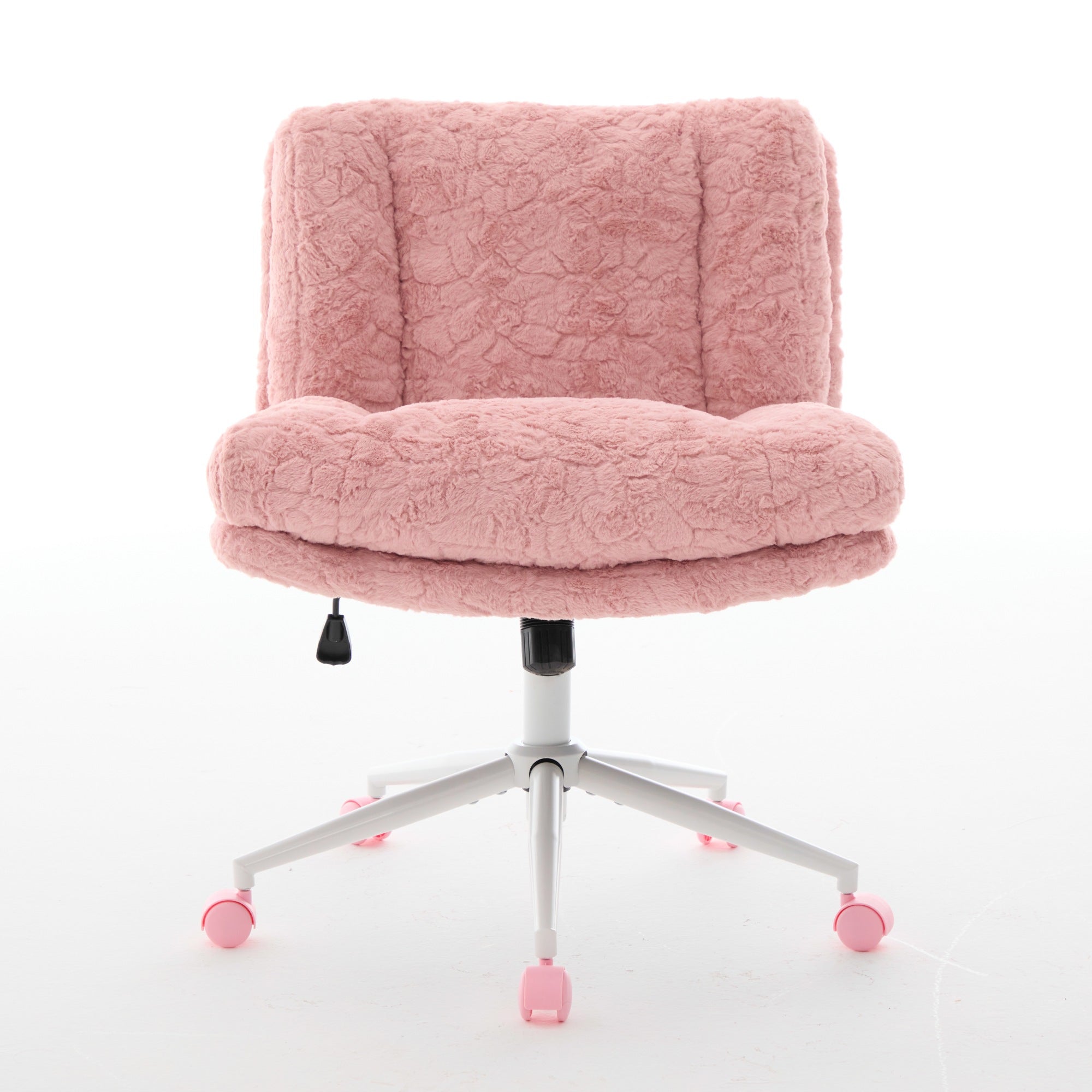 Wider Seat Office Chair with Swivel Adjustable Metal Base, Pink Artificial Rabbit Hair
