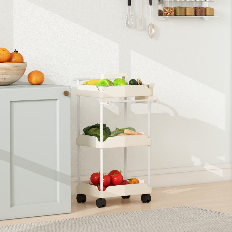 Storage Trolley 3 Baskets Towel Rack Wheels White