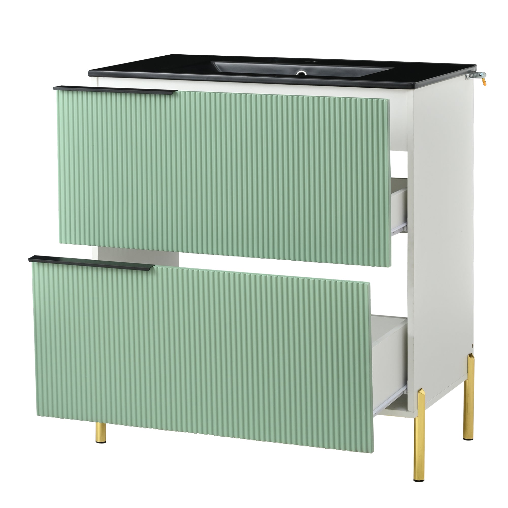 Bathroom Vanity Unit with Ceramic Sink and Storage Drawers, Green