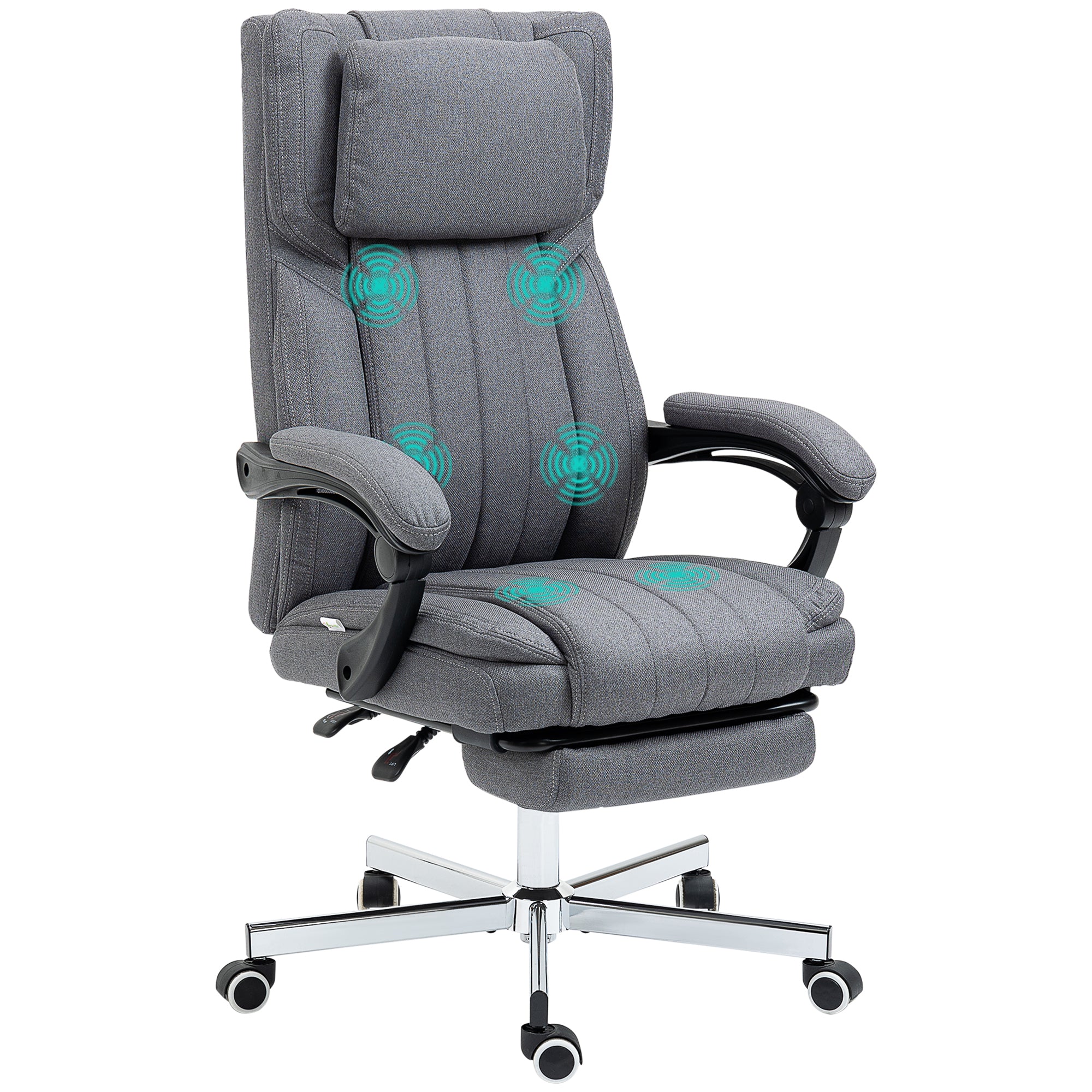 Office Chair Massage Modes Reclining Height Adjustable Footrest, Grey Linen Look