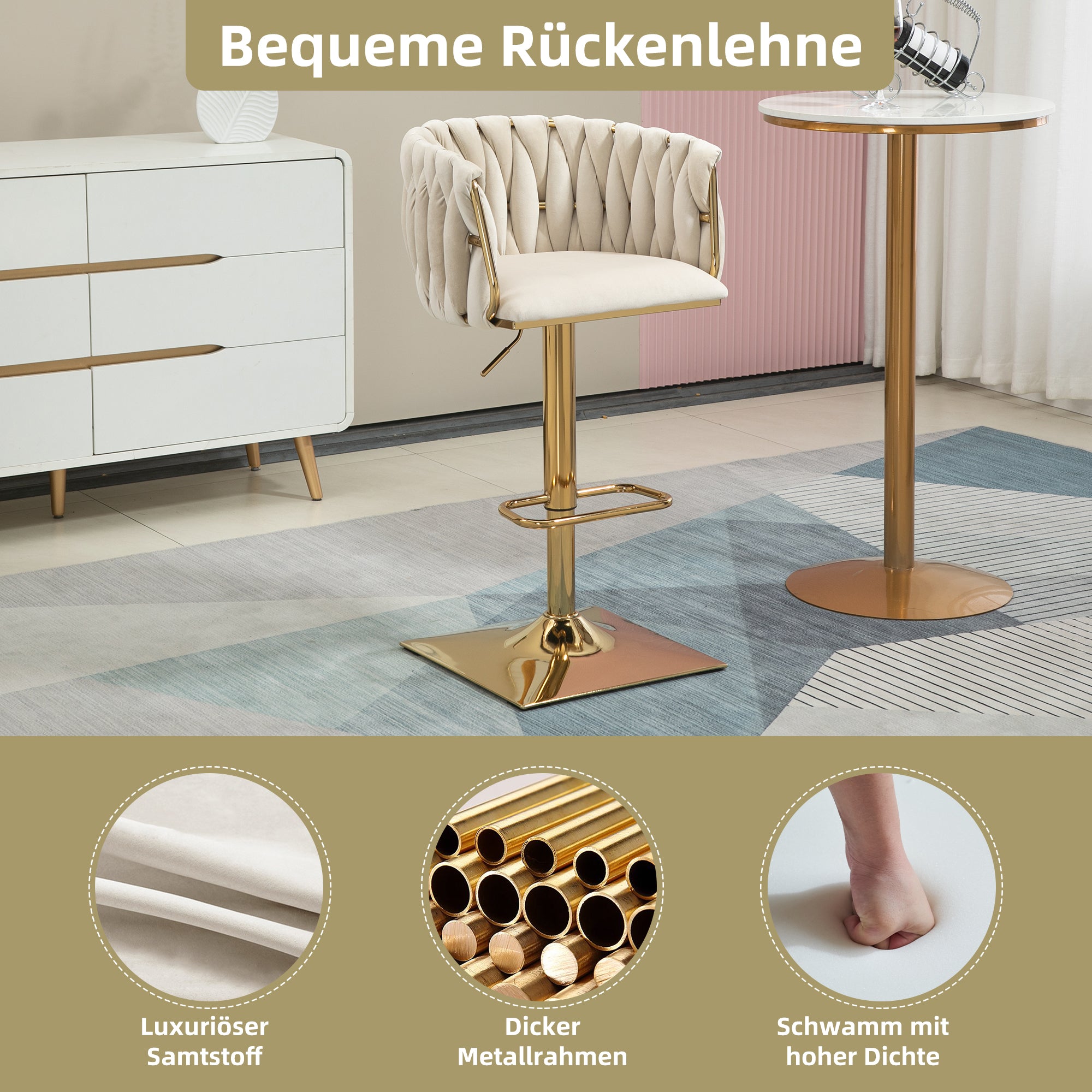 Vintage Bar Stool, Counter Height Dining Chair with Backrest & Footrest