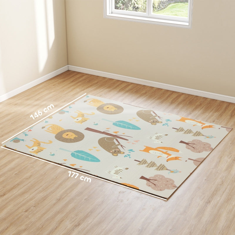 Animal-Themed Baby Play Mat, Double-Sided Foldable Water-Resistant, 177 x 146 x 1.5cm Mat