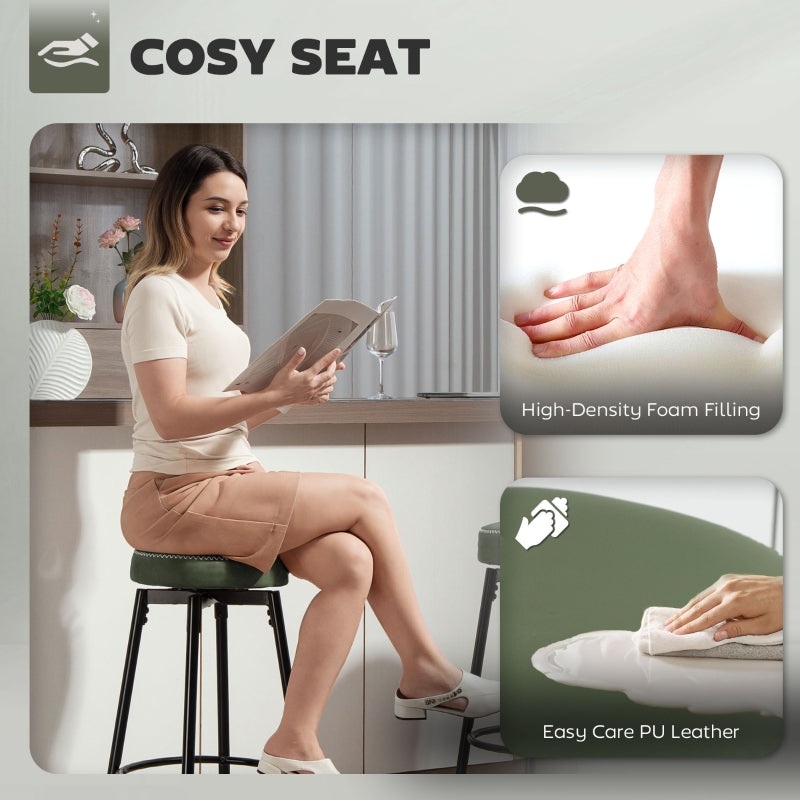 Set of Two Bar Stools Faux Leather Green/Black