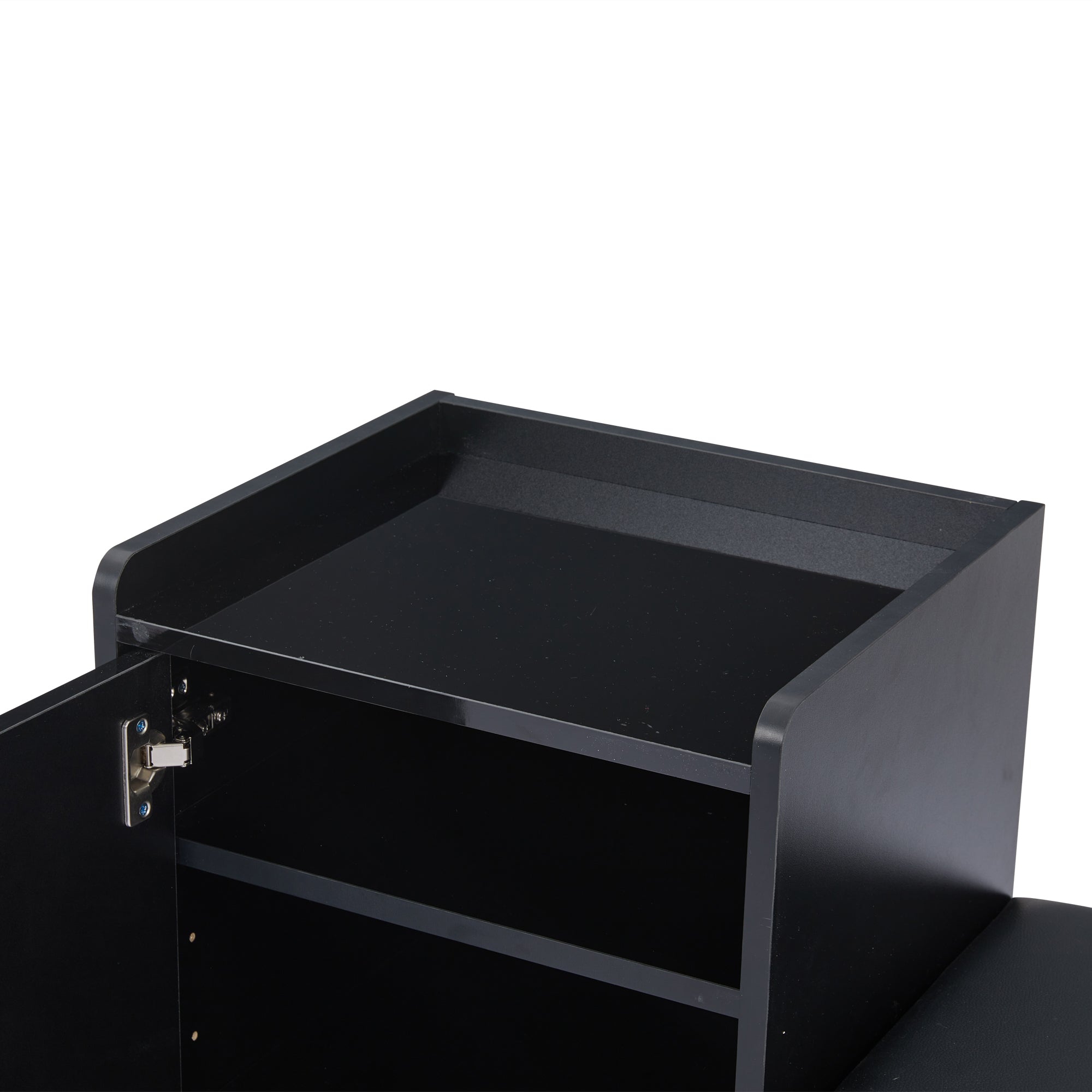 Shoe Cabinet, Multi-tiered Storage with Padded Seat & Gold Accessories, Black High Gloss