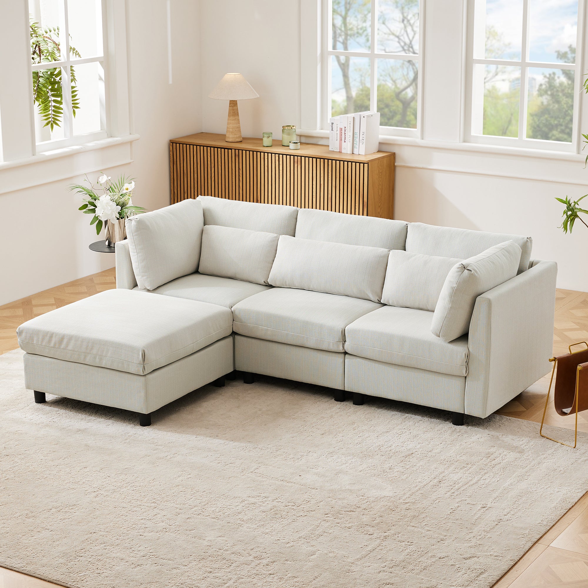 Sofa, L-Shaped Corner with Footstool, 3-Seater, Upholstered