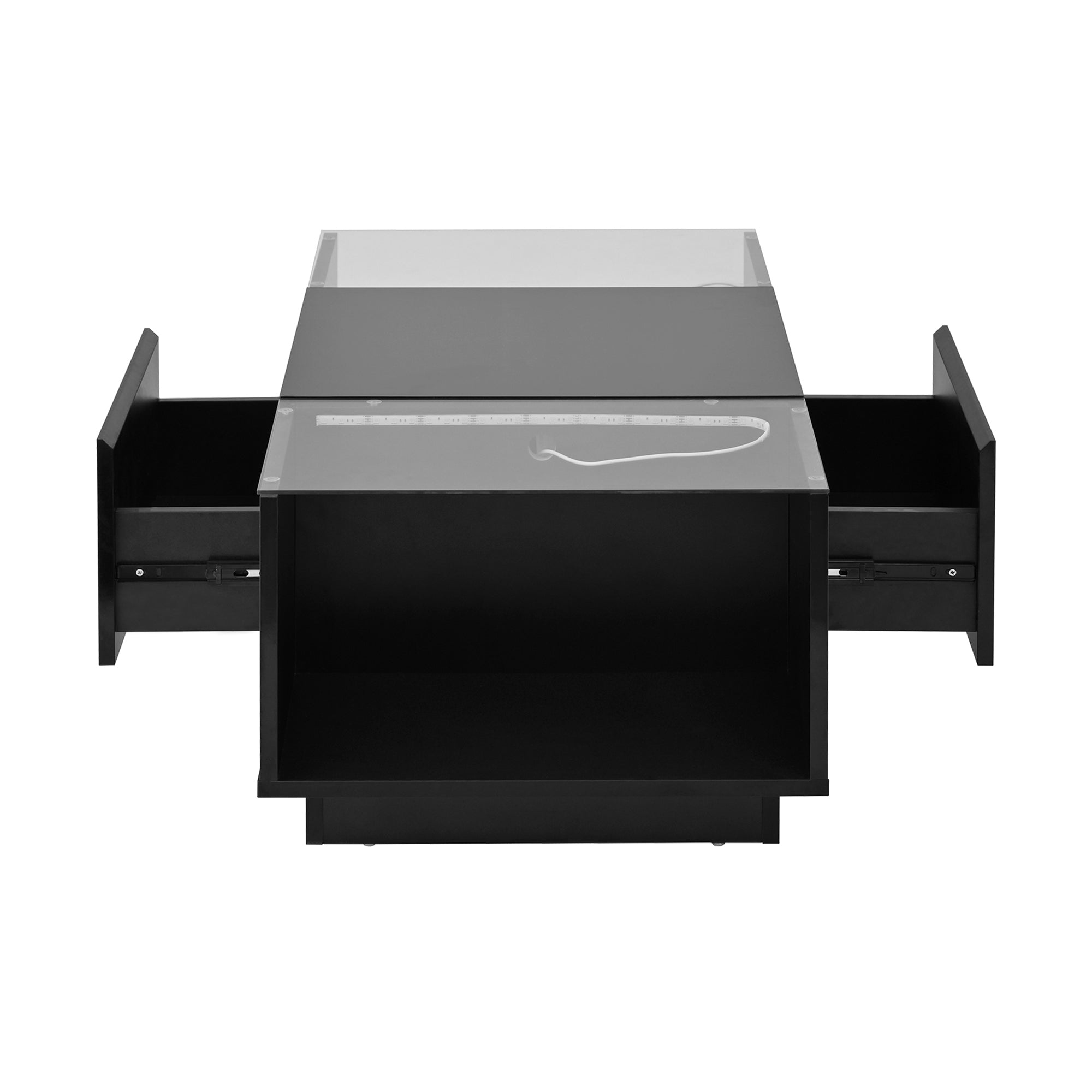 Coffee Table Modern Minimalist 105cm, Storage, LED Lighting, Glass Top, 2 Drawers