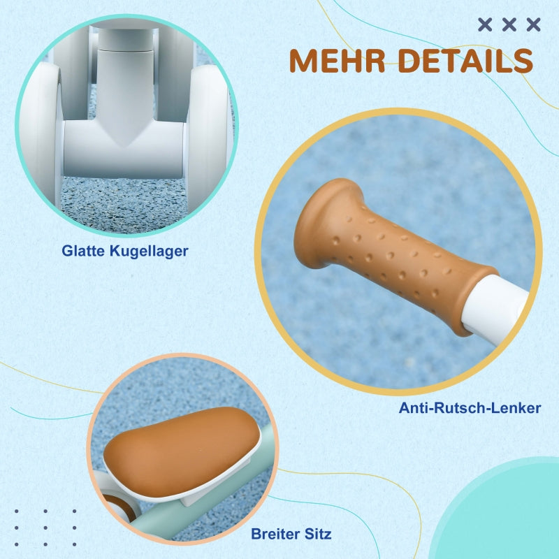 Balance Bike with Adjustable Seat and Whisper Wheels for 1-3 Years, Green and White