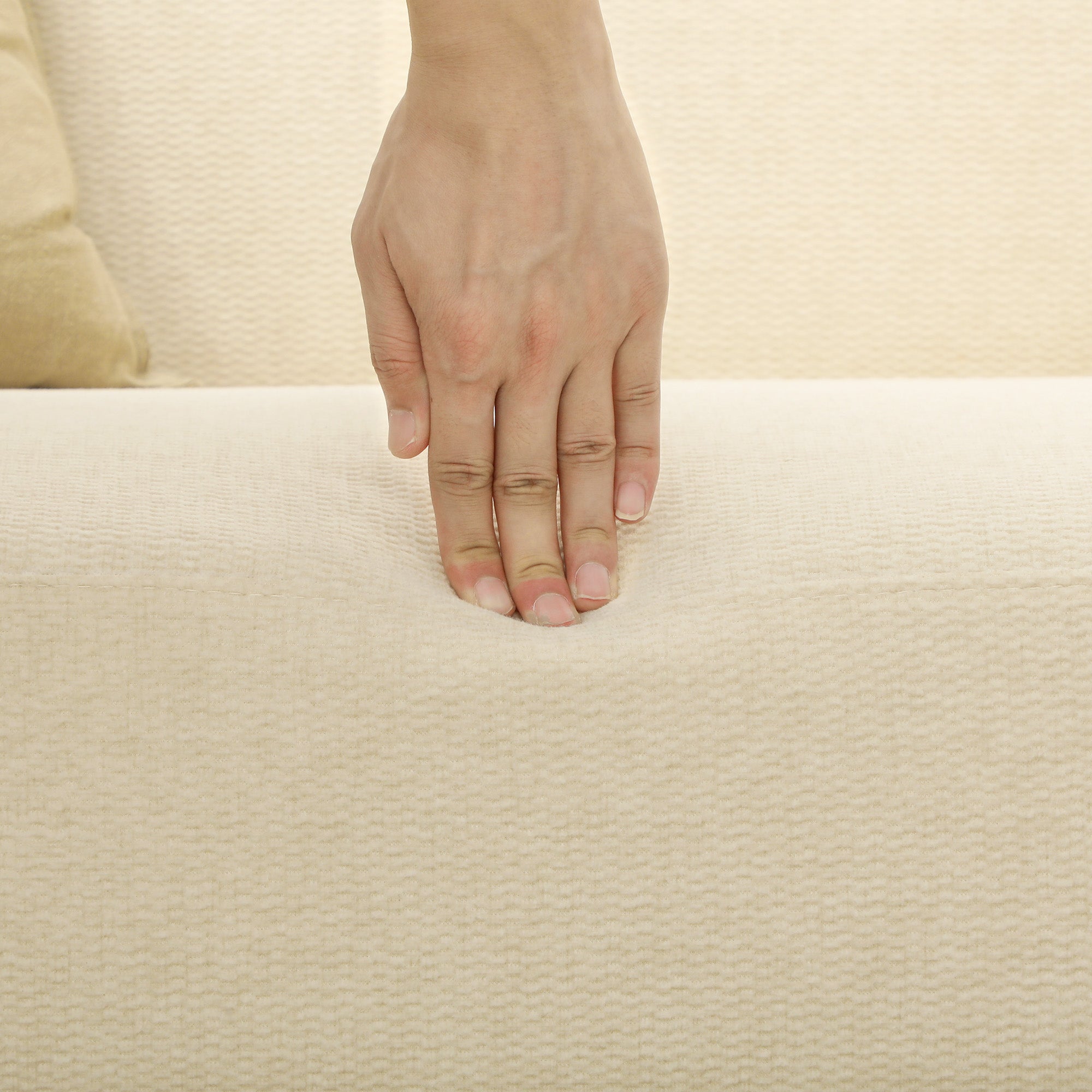 2-Seater Sofa, Upholstered Velvet Look with Wooden Legs, Cream White