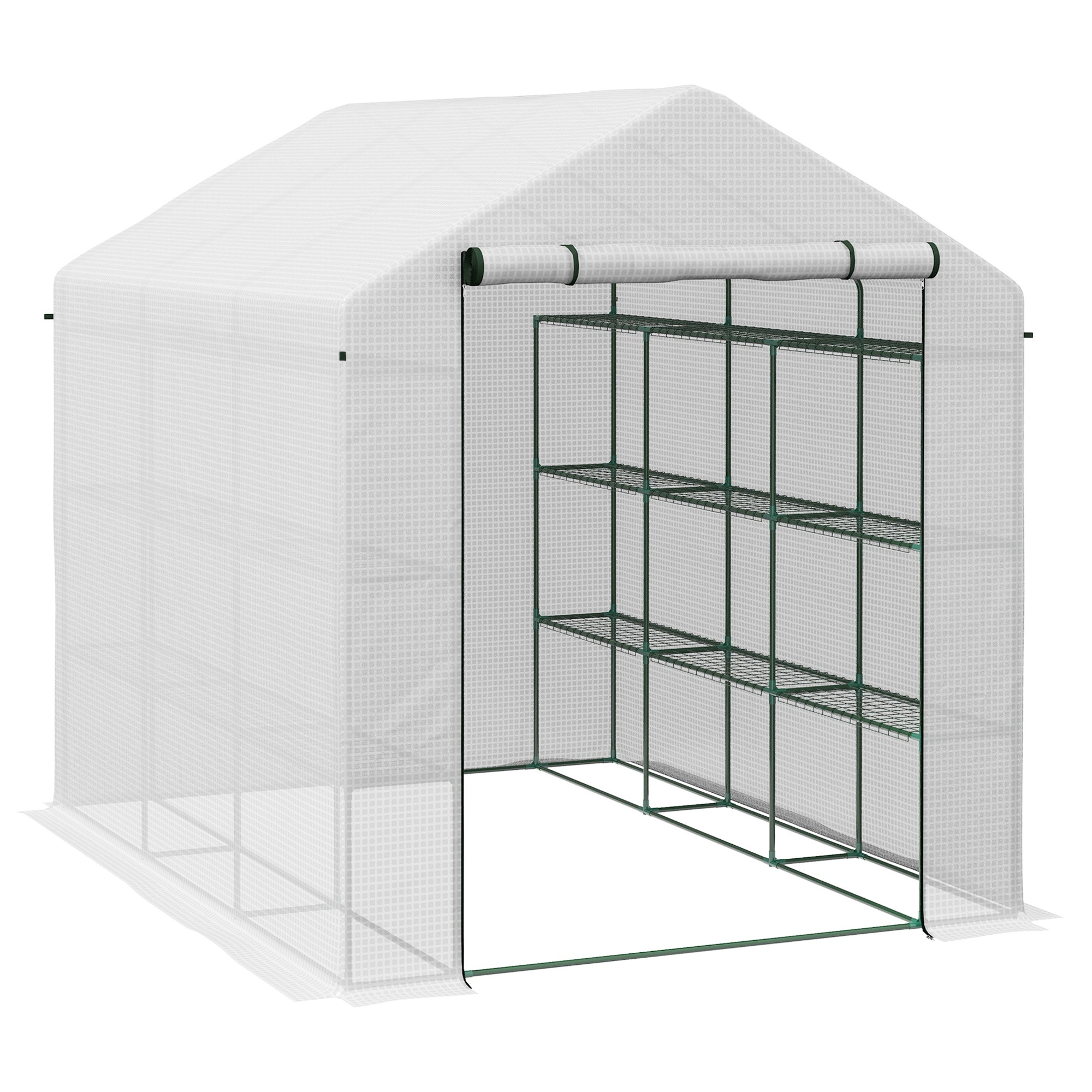 Walk-In Greenhouse 8x6ft with Shelves, White