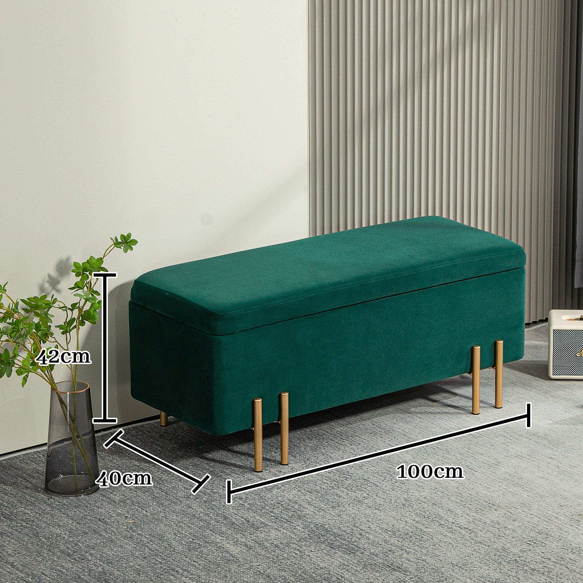 Bench, Upholstered Storage Chest, Fabric Green