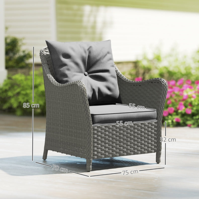 Rattan Garden Chairs Set of 2, Cushioned High Back Outdoor PE Wicker, Dark Grey