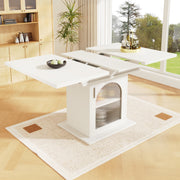 Dining Table, Telescopic Extendable with Storage Levels, White