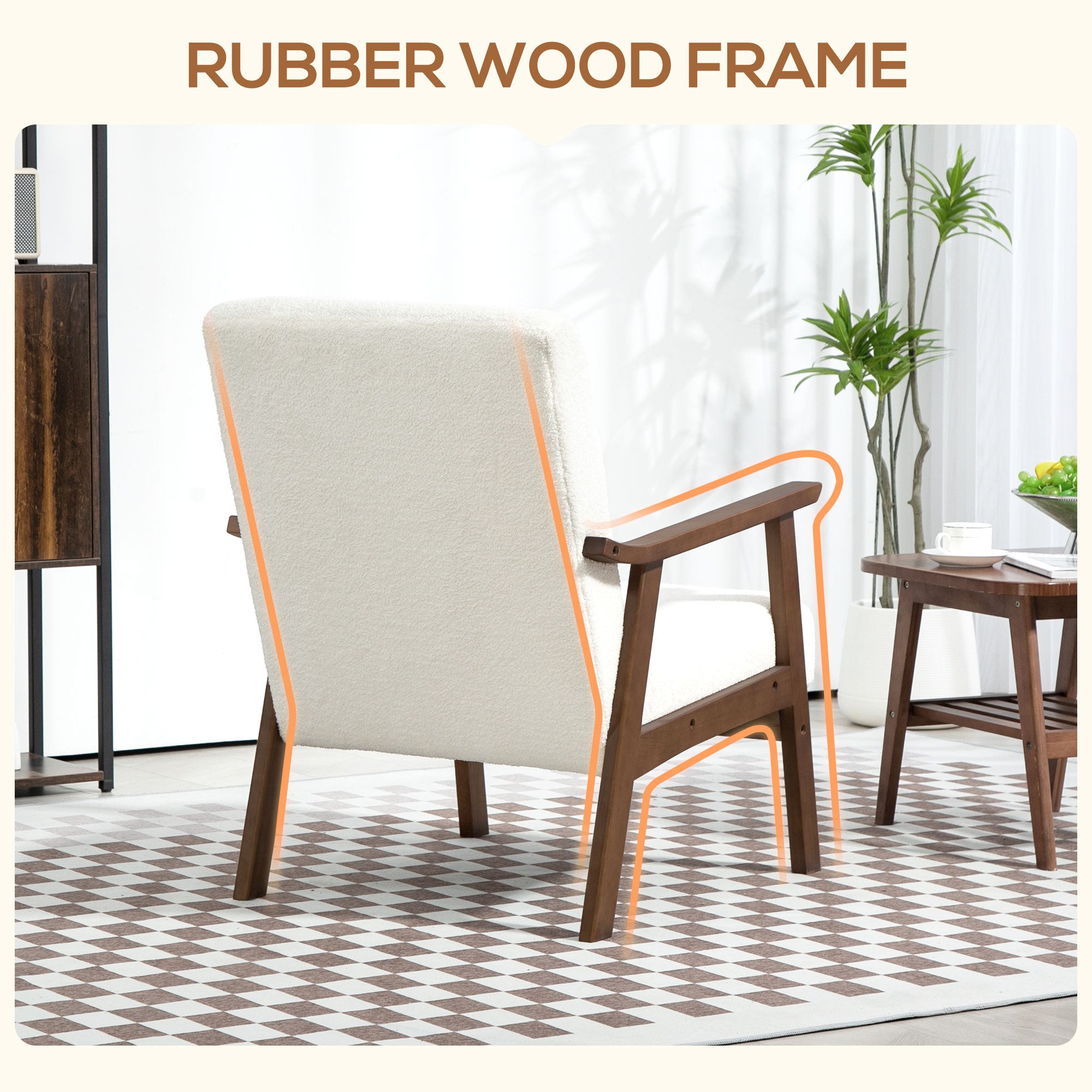 Boucle Accent Chair Mid Century Design - White