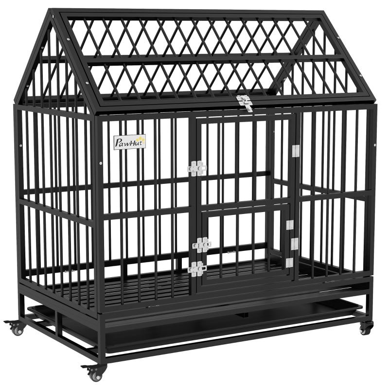 Dog Crate Heavy Duty on Wheels, Removable Tray, Openable Top, L/XL - Black