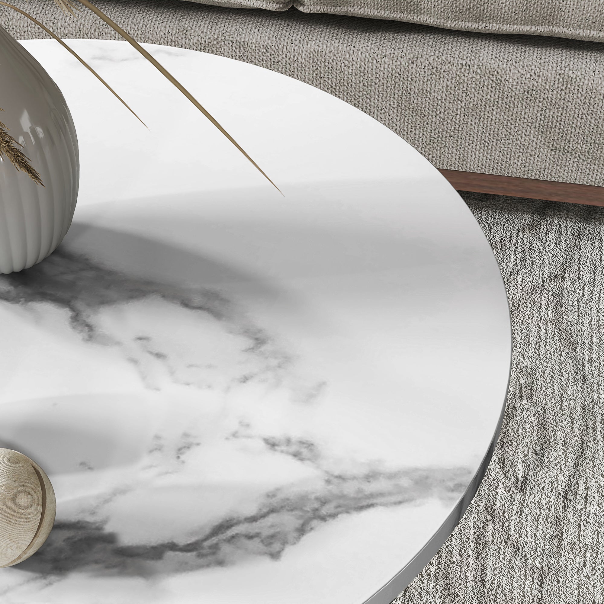 Round coffee table set of 2, side table with shelf, steel frame, white