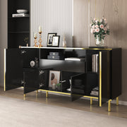 Sideboard, High-Gloss with 1 Drawer, Black