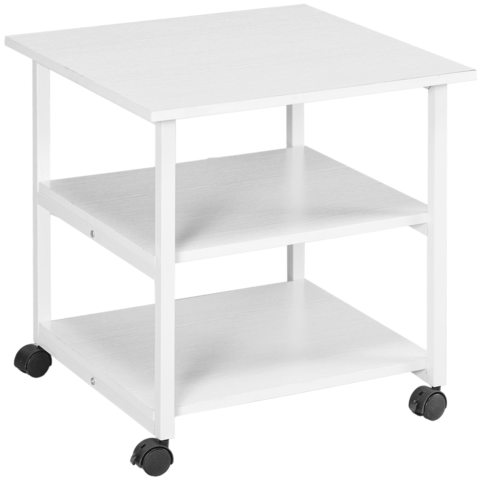 Three-Tier Printer Stand with Wheels, Steel - White