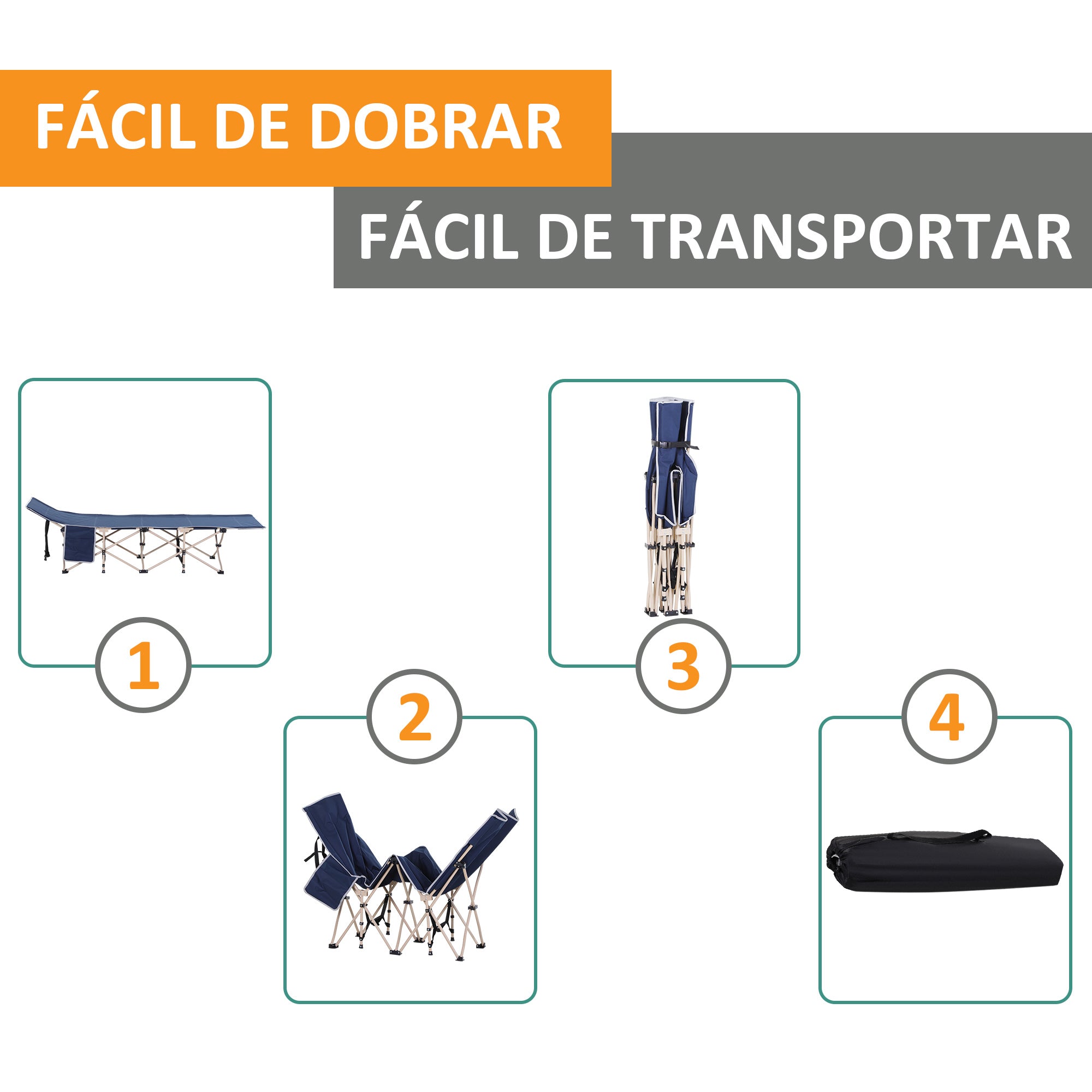 Folding Camping Bed with Storage Bag, Steel and Oxford, Blue