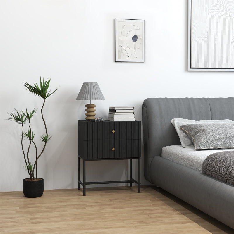Bedside Table, Elegant Two-Drawer, Black