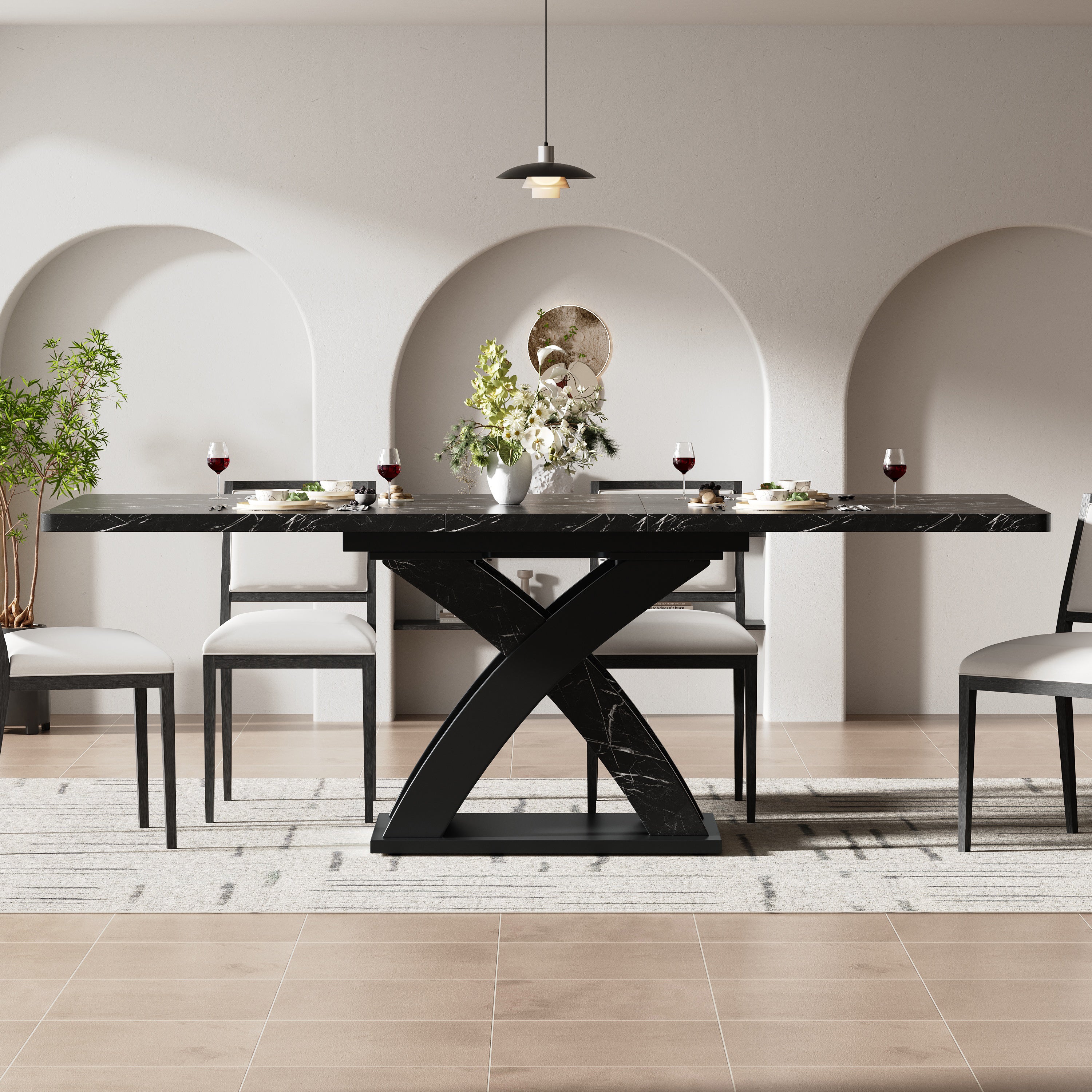 Extendable Dining Table 120-160cm 6 Seater - Black