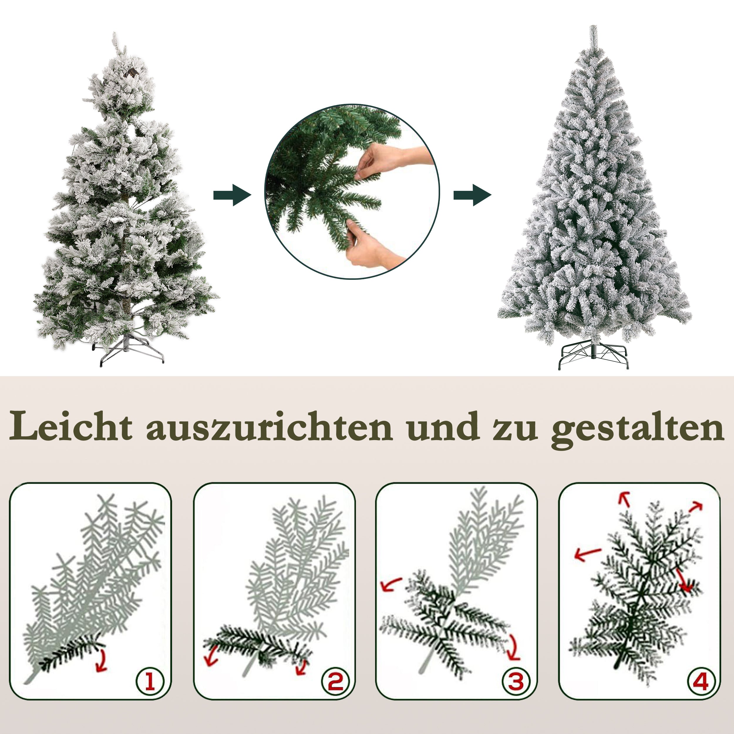 Artificial Christmas Tree 210cm Snow Fir 1298 Tips, 100% PVC