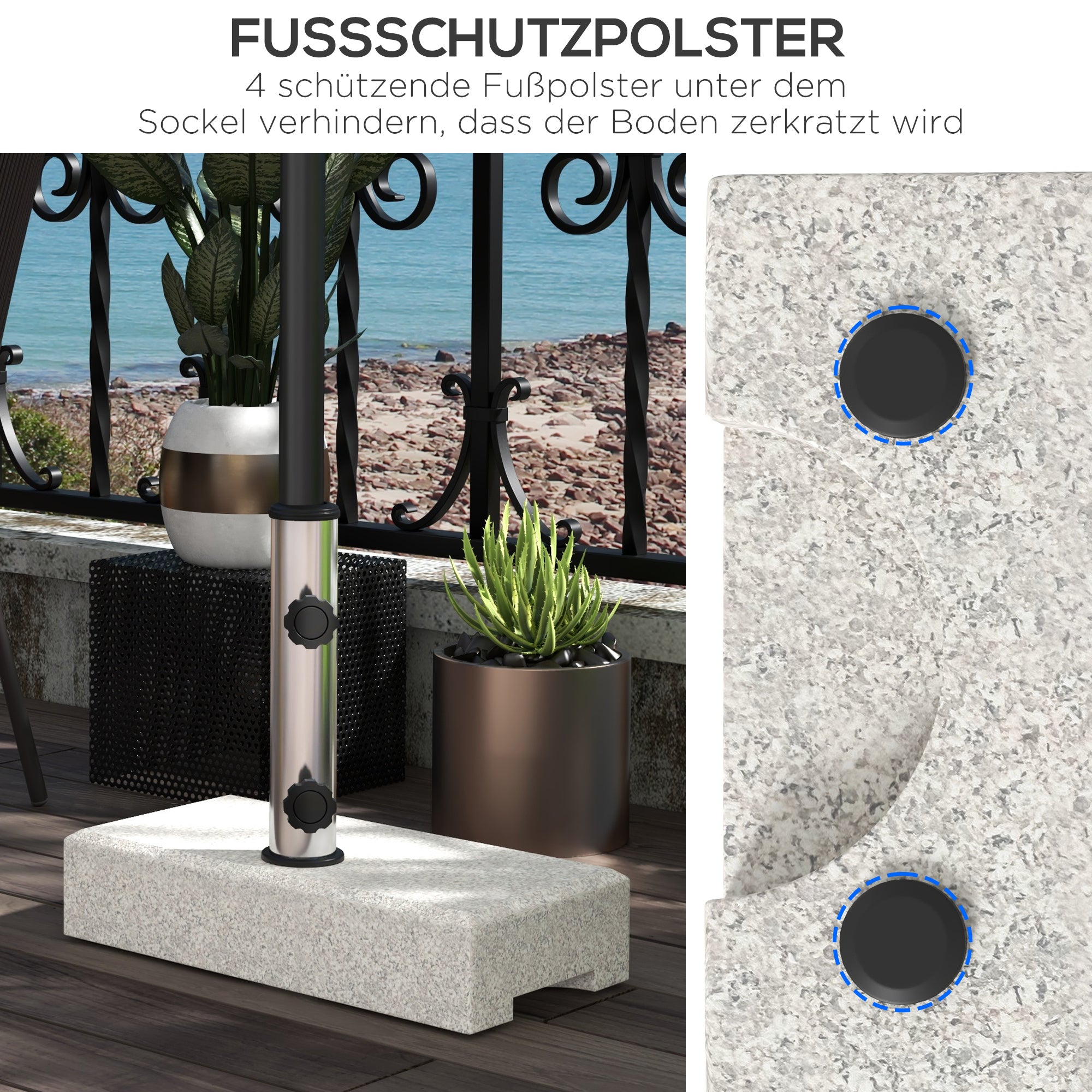 Parasol Base 25kg Semi-Circular Stand for 32/38/48mm Pole Garden/Balcony Granite Grey