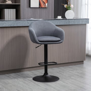 Bar Stool, Height-Adjustable with Backrest and Footrest, Grey Linen Look