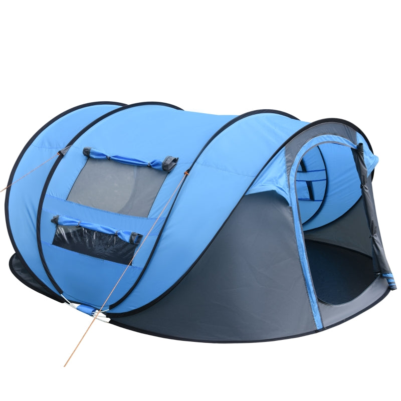 Pop-up Camping Tent, 4-5 Person Family Tent with 2 Windows, Sky Blue