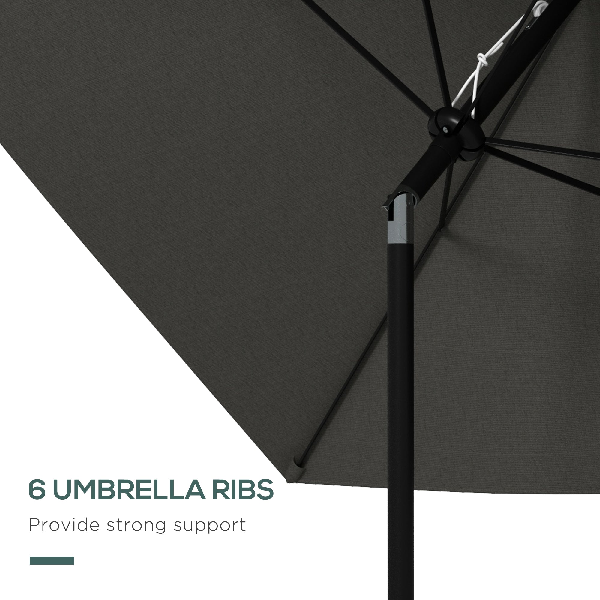 Garden Parasol Umbrella, 2x3m Rectangular Outdoor Sun Shade with Crank Tilt, Dark Grey Aluminium Pole