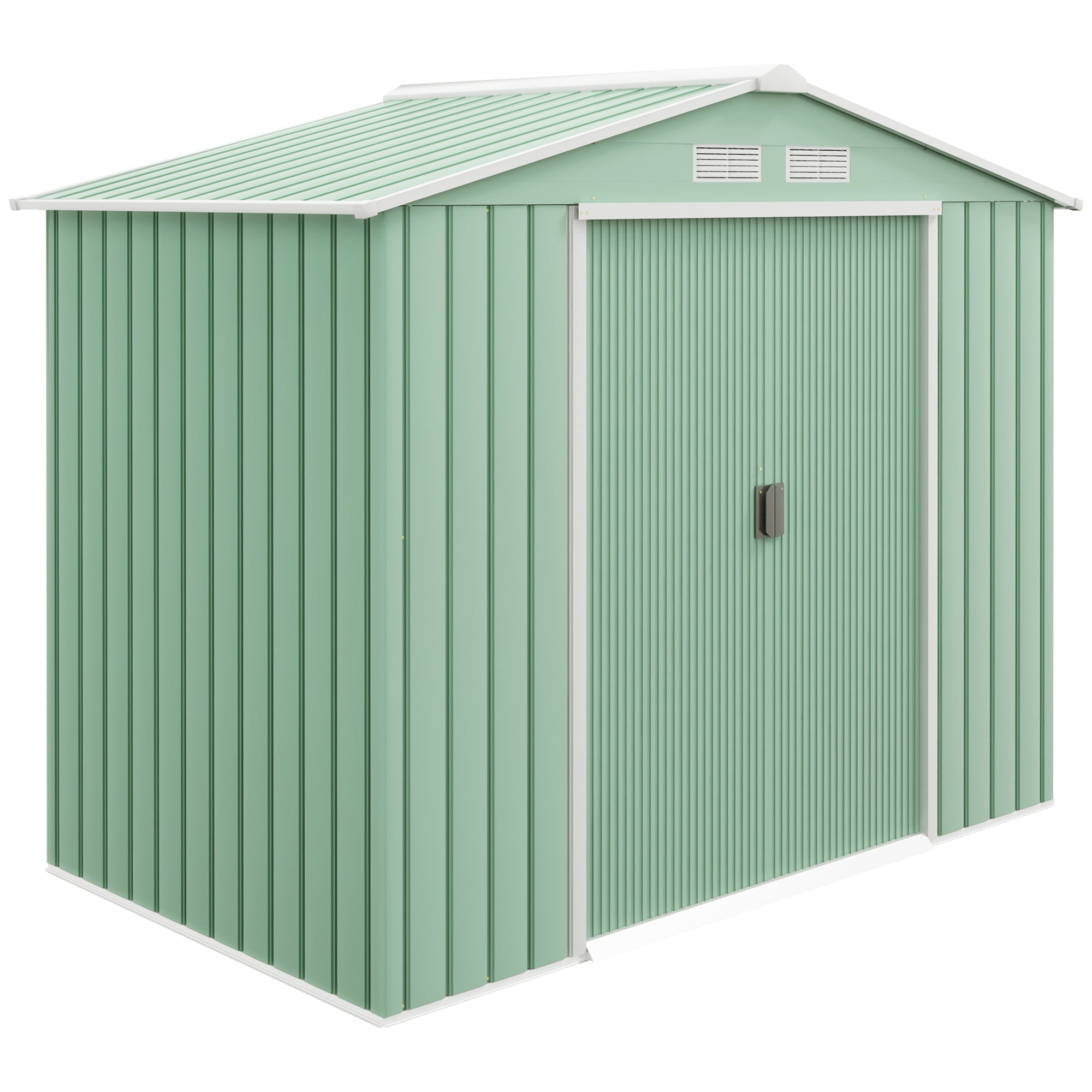 Metal Garden Shed 7 x 4ft, Outdoor Storage Tool House with Ventilation Slots, Foundation Kit and Lockable Double Doors, Light Green