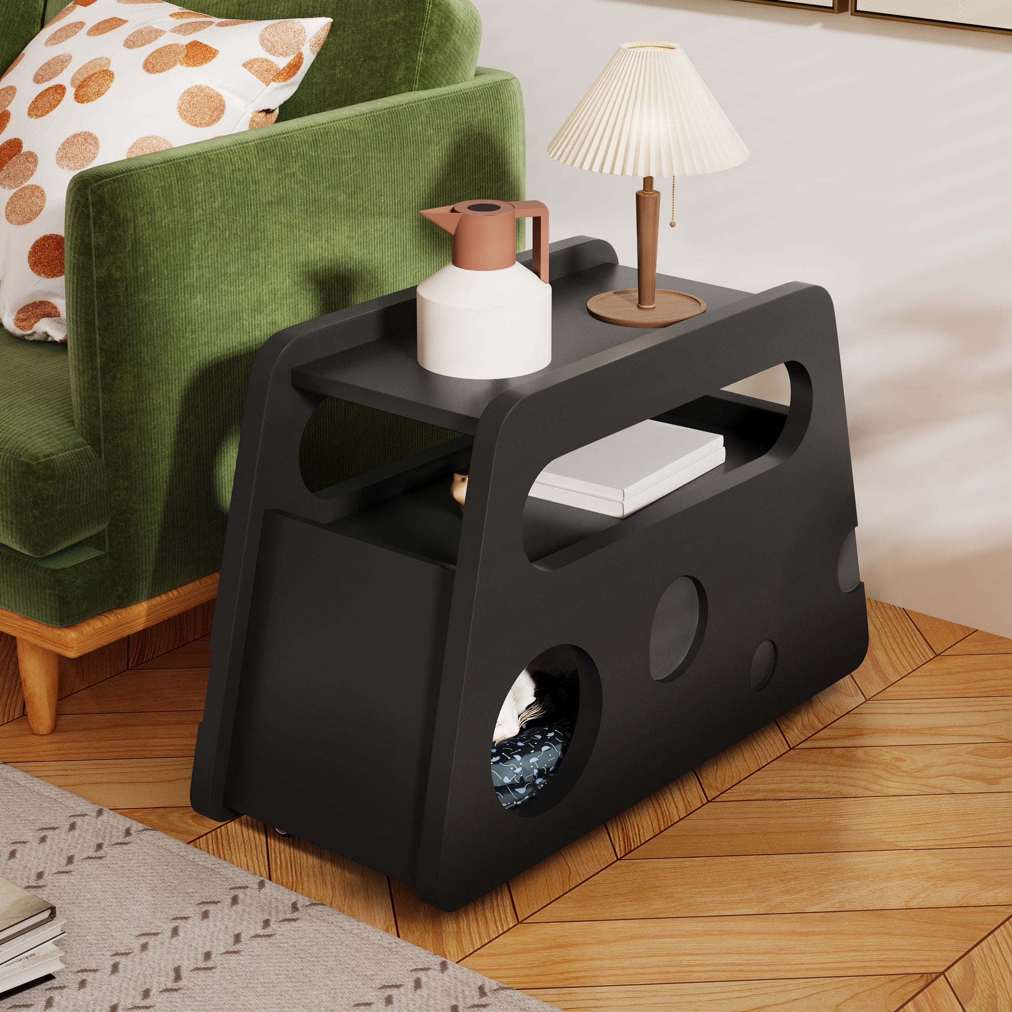 Sideboard, Mobile Space-Saving Side Table, Black